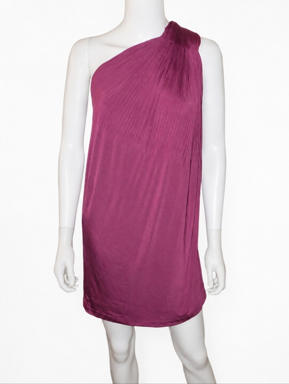 HALSTON HERITAGE | One Shoulder Mini Cocktail Dress in Plum Size US 4 ~ NWT